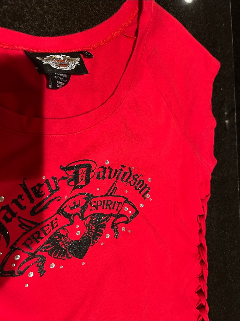 Vintage Harley-Davidson Red Short Sleeve Side-Lace Graphic Tee - Picture 14 of 14